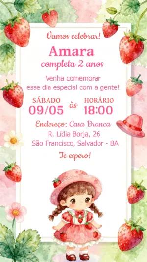 Convite de Aniversário Moranguinho Aquarela para Editar