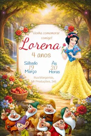 Convite Digital Branca de Neve e os Sete Anões para Editar