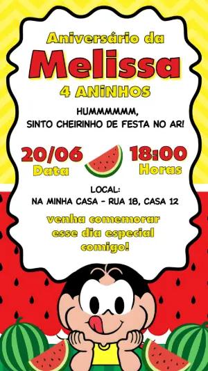 Convite de Aniversário Magali Melancia Modelo Editável