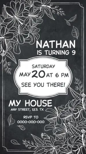 Editable Birthday Invitation with Chalkboard Floral Design