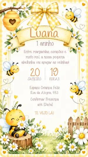 Convite de Aniversário Abelhinha Aquarela Editável