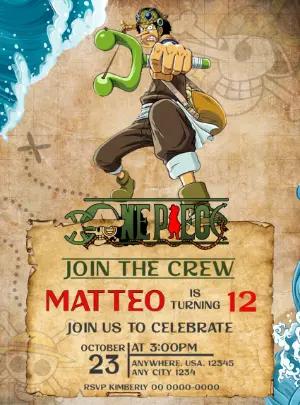 Editable One Piece Pirate Birthday Party Invitation