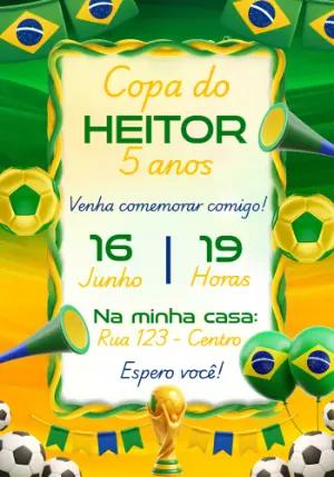 Convite de Aniversário Futebol Brasil Verde e Amarelo Editável