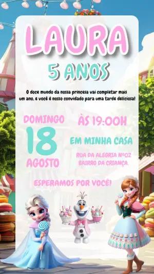 Convite de Aniversário Frozen Doce Aventura para Editar Online