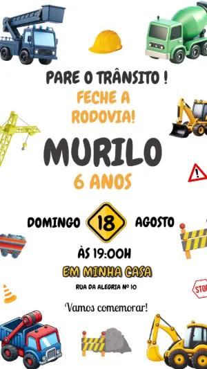 Convite Animado Aniversário Construção para Editar Online