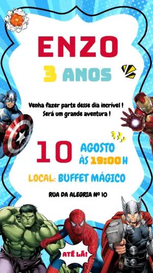 Convite Animado Aniversário Vingadores para Editar Online