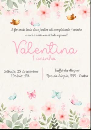 Convite de Aniversário Jardim Encantado com Flores Editável