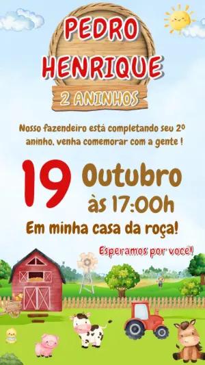 Convite de Aniversário Fazendinha com Animais para Editar Online