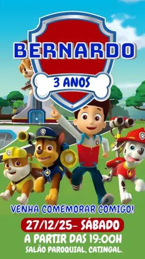 Convite de Aniversário Patrulha Canina para Editar Online