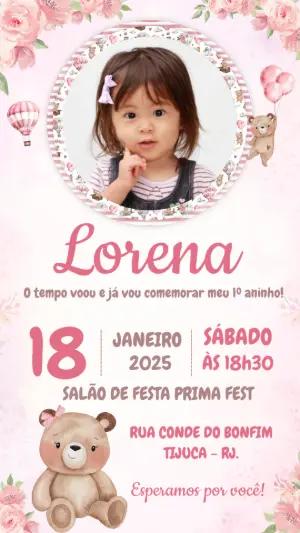 Convite de Aniversário Ursinha com Foto para Editar Online