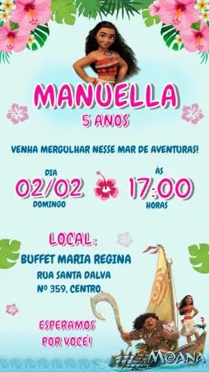 Convite de Aniversário Moana para Editar Online