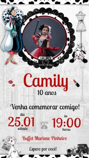 Convite de Aniversário Cruella com Foto para Editar Online