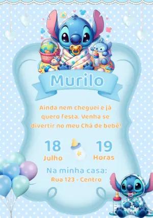 Convite Chá de Bebê Stitch Azul para Editar Online