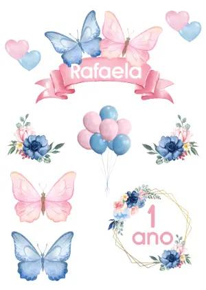 Topo de Bolo Borboletas Aquarela para Editar e Imprimir