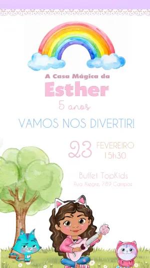 Convite Digital Infantil Casa Mágica da Gabby para Editar