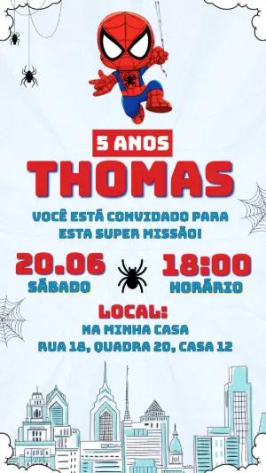 Convite de Aniversário Homem Aranha Infantil para Editar