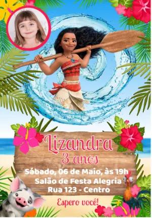 Convite Aniversário Moana com Foto para Editar Online