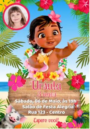 Convite Aniversário Moana Baby com Foto para Editar Online