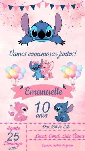 Convite Aniversário Stitch e Angel para Editar Online