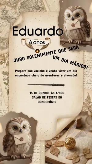 Convite de Aniversário Mágico Tema Harry Potter para Editar