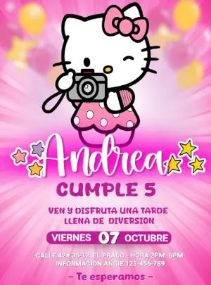 Invitación de Cumpleaños de Hello Kitty Rosa para Editar
