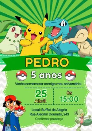 Convite de Aniversário Pokémon Colorido para Editar
