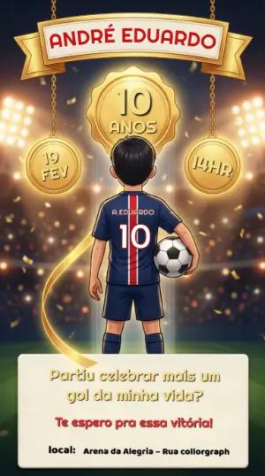 Convite Digital Aniversário Infantil Tema Futebol Editável