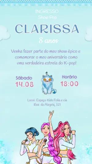 Convite de Aniversário Guerreiras do Kpop para Editar