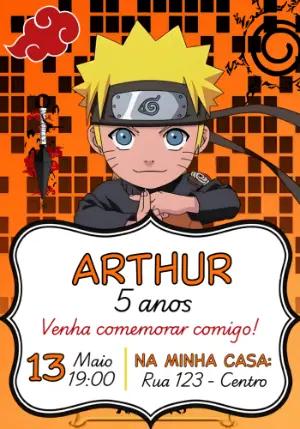 Convite de Aniversário Naruto Infantil para Editar Online