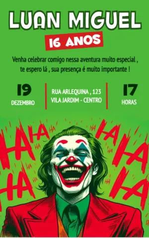Convite de Aniversário Coringa para Editar Online