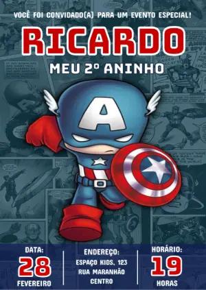 Convite Aniversário Capitão América para Editar Online