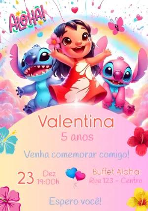 Convite de Aniversário Lilo & Stitch Colorido para Editar