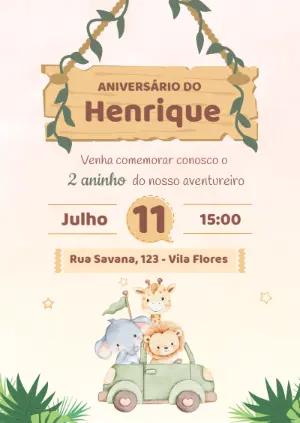 Convite de Aniversário Safari Aquarela Editável