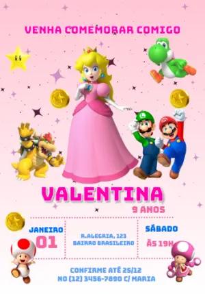 Convite Aniversário Princesa Peach e Mario Editável Online
