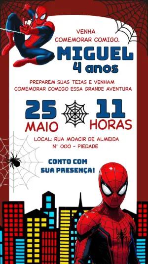Convite Digital Homem-Aranha Editável para Festa Infantil
