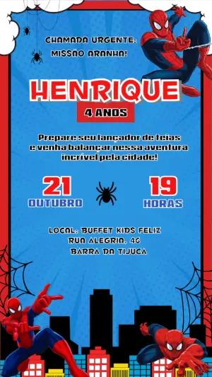 Convite de Aniversário Homem-Aranha Quadrinhos Editável