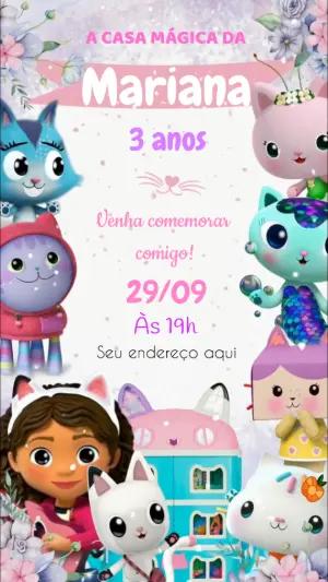 Convite Animado Aniversário Casa Mágica da Gabby para Editar