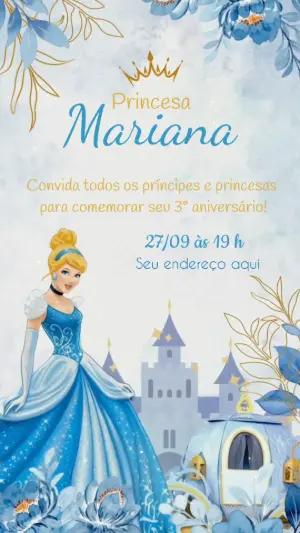 Convite Animado Cinderela: Aniversário para Editar Online