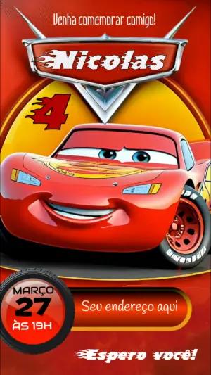 Convite Animado Aniversário Carros McQueen para Editar