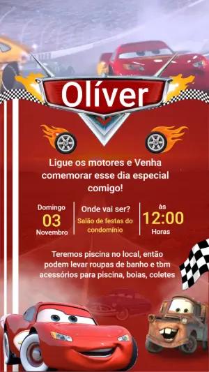 Convite Animado Aniversário Carros Disney para Editar e Enviar