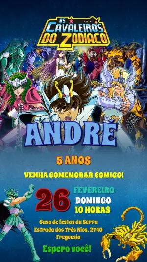 Convite de Aniversário Cavaleiros do Zodíaco para Editar Online
