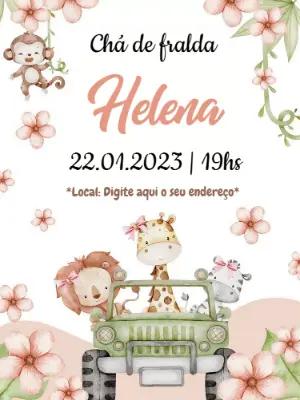 Convite Chá de Fralda Safari Menina para Editar Online