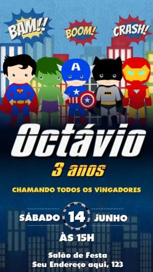 Convite de Aniversário Vingadores com Heróis para Editar Online