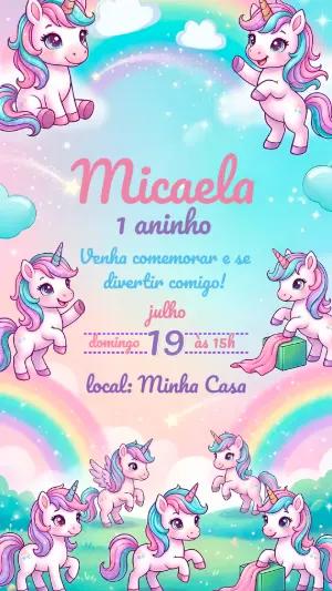 Convite de Aniversário Unicórnio Fofo para Editar