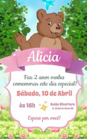 Convite Digital Infantil Tema Meu Amigo Urso para Editar