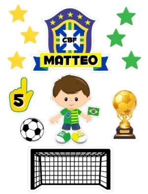 Topo de Bolo Futebol Brasil Infantil Editável com Nome
