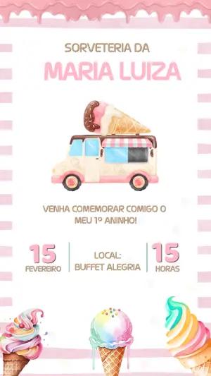 Convite de Aniversário Sorveteria para Editar Online