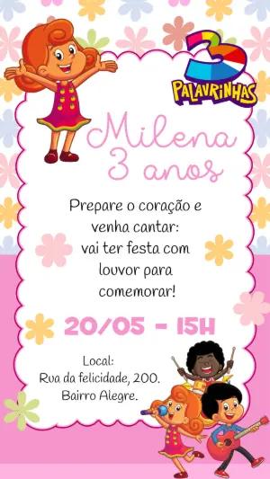 Convite Aniversário 3 Palavrinhas Menina para Editar Online