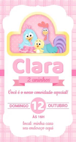 Convite de Aniversário Galinha Pintadinha Rosa para Editar