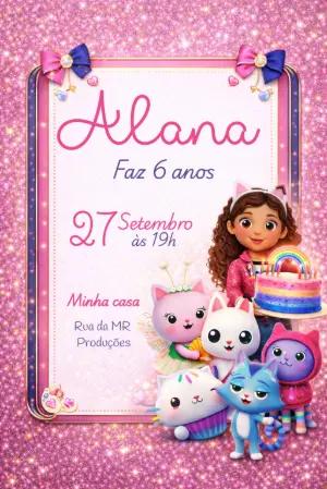 Convite de Aniversário A Casa Mágica da Gabby Rosa para Editar